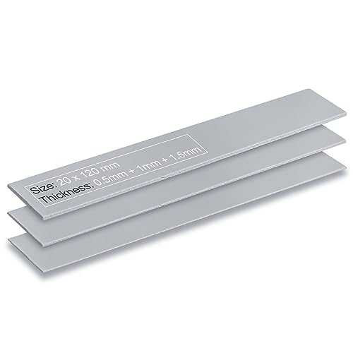 Aairhut 3-Satz Thermal Pad Wärmeleitpad 13W/mK, M.2 SSD 120x20mm 0,5mm + 1mm + 1,5mm Silikon-Kühlpad, GPU, Nicht leitend, hitzebeständig, CPU GPU SSD IC LED Kühler von Aairhut