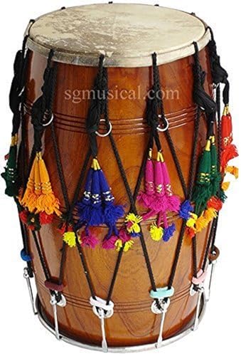 Bhangra Dhol, gerade, Mangoholz, natürlich, gepolsterte Tasche, Nylon-Schultergurt, Schlägel, Punjabi Dhol Drum Instrument (PDI-DBH) von Aakrati