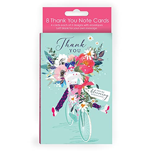 Abacus Cards 13157A Dankeskarten-Set mit Fahrrad und Blumen, 8 Karten und Umschläge, je 4 Karten mit 2 Designs, plastikfrei und vollständig recycelbar von Abacus Cards