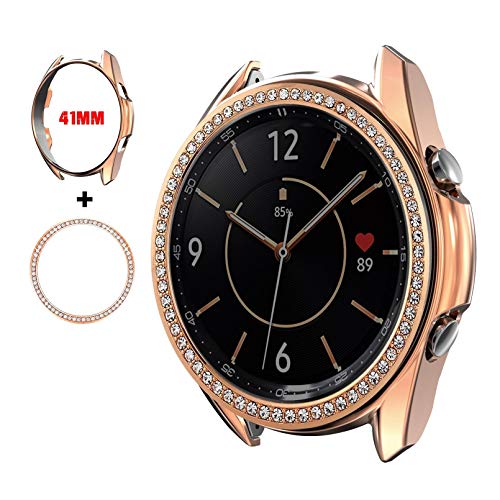 Abanen Schutzhülle mit Lünette für Galaxy Watch 3, 41 mm, weich, flexibel, TPU, mit Bling-Kristall-Lünette, Schutzring für Samsung Galaxy Watch 3 41 mm (Roségold) von Abanen