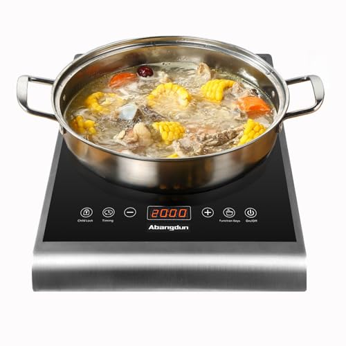 Abangdun Induktionskochplatte, 2000W Induktionskochfeld 1 Platte Kochplatte Induktion mit 10 Leistungsstufen, 200W-2000Watt, Temperaturbereich 60-240°C, LED Display, 18-Stunden-Timer, 190-275V von Abangdun