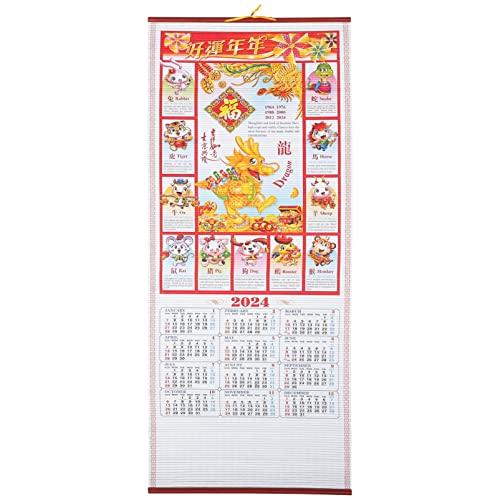 Abaodam Chinesischer Mondkalender 2024 Schriftrolle Für Das Jahr Des Drachen Fengshui-Tageskalender Chinesischer Fu-Design-Kalender Für Glückverheißende Tage von Abaodam