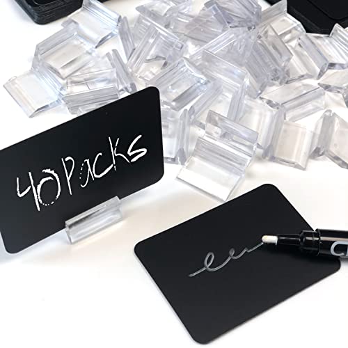 Packung mit 40 wiederverwendbaren, synthetischen Tafeln + 40 elegante 25mm Halterungen + Flüssigkreidemarker, Synthetische Tafel Preishalter, Preishalter, Mini Tafeln für Preise von ABARNOM