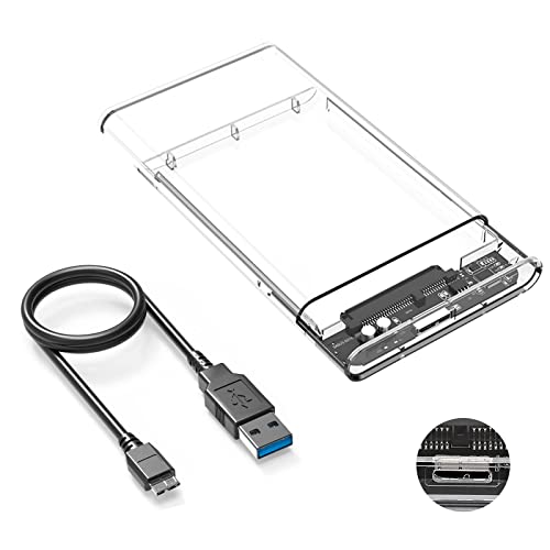 2.5 Zoll Festplattengehäuse USB 3.0/5Gbps,Werkzeugloses Externe SSD Gehäuse für 2,5 Zoll SATA SSD und HDD in Höhe 9.5mm/7mm,Werkzeugfreie Montage, UASP Beschleunigung [Transparent] von Abauoat
