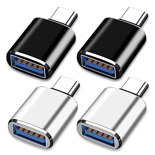 USB C auf USB Adapter[4 Stücke],USB-C auf USB 3.0 Female Handy-OTG-Adapter,Thunderbolt 4/3 auf USB 3.0 Kompatibel mit MacBook Pro 2021 MacBook Air 2020,Galaxy S9/S8,Dell XPS(2 Schwarz und 2 Silber) von Abauoat