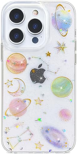 Abbery Schutzhülle für iPhone 13 Pro Max, Motiv: Planet, Weltraum, transparent, glitzernd, niedlich, mit Sternen und Mond, weiches TPU, ästhetisch, stoßfest, Kawaii-Handyhülle für Damen, Mädchen Abbery Schutzhülle für iPhone 13 Pro Max, Motiv: Planet, Weltraum, transparent, glitzernd, niedlich, mit Sternen und Mond, weiches TPU, ästhetisch, stoßfest, Kawaii-Handyhülle für Damen, Mädchen von Abbery
