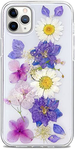 Abbery Handyhülle Kompatibel mit iPhone 11 Pro Max Hülle Blumen Motiv Glitzer Durchsichtig Dünne Transparente Silikon Echte Getrocknete Blumen Frauen Mädchen Stoßfeste Schutzhülle (Trauben Blumen) von Abbery