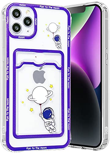 Abbery Handyhülle Kompatibel mit iPhone 11 Pro Max hülle mit Kartenfach Astronaut Durchsichtig Motiv Weltraum Muster Anime Transparente Dünn Weiche Silikon TPU Stoßfeste Kratzfest Schutzhülle (Ballon) von Abbery