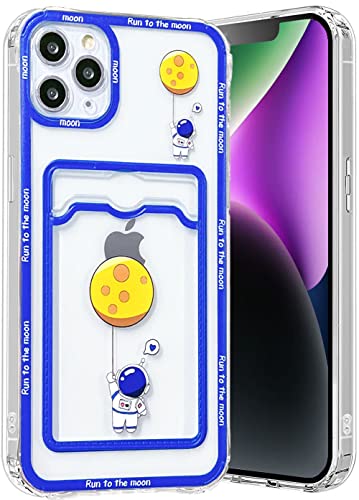 Abbery Handyhülle Kompatibel mit iPhone 11 Pro Max hülle mit Kartenfach Astronaut Weltraum Durchsichtig Motiv Muster Anime Transparente Dünn Weiche Silikon TPU Stoßfeste Kratzfest Schutzhülle (Mond) von Abbery