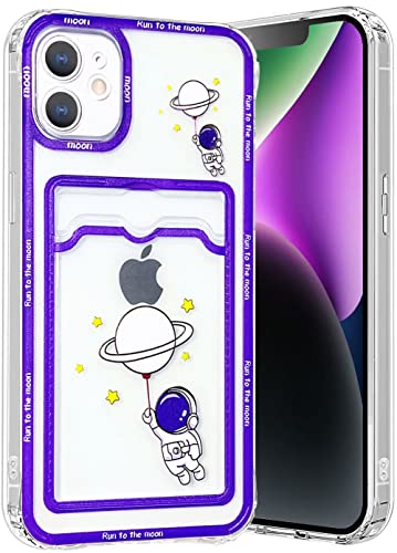 Abbery Handyhülle Kompatibel mit iPhone 11 hülle mit Kartenfach Astronaut Durchsichtig mit Motiv Muster Anime Transparente Ultra Dünn Weiche Silikon TPU Stoßfeste Kratzfest Schutzhülle (Ballon) von Abbery