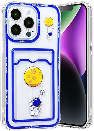 Abbery Handyhülle Kompatibel mit iPhone 13 Pro Max hülle mit Kartenfach Astronaut Durchsichtig Motiv Muster Anime Transparente Ultra Dünn Weiche Silikon TPU Stoßfeste Kratzfest Schutzhülle (Mond) von Abbery