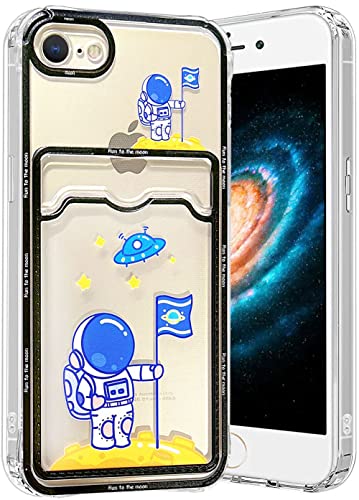 Abbery Handyhülle Kompatibel mit iPhone 7/8/SE 2020/SE 2022 hülle mit Kartenfach Astronaut Durchsichtig Motiv Muster Anime Transparente Ultra Dünn Weiche Silikon TPU Stoßfeste Schutzhülle (Flagge) von Abbery