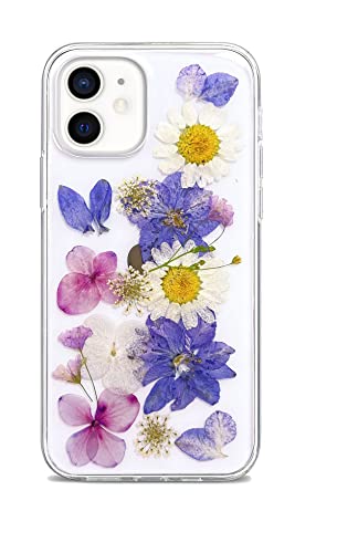 Abbery Handyhülle für iPhone 12 Mini Hülle Durchsichtig Echte Getrocknete Blumen Mit Motiv Muster Glitzer Dünne Transparente Silikon Frauen Mädchen Stoßfeste Schutzhülle (Trauben Blumen) von Abbery