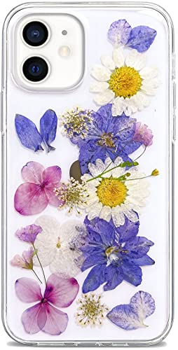 Abbery Schutzhülle für iPhone 12/12 Pro, niedliches und klares Design mit violettem Blumenmuster, weiches Silikon, TPU, getrocknete, gepresste echte Blumen, Gänseblümchen, ästhetisch, für Damen und Abbery Schutzhülle für iPhone 12/12 Pro, niedliches und klares Design mit violettem Blumenmuster, weiches Silikon, TPU, getrocknete, gepresste echte Blumen, Gänseblümchen, ästhetisch, für Damen und von Abbery