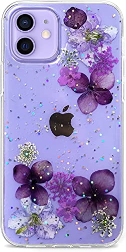 Abbery Schutzhülle für iPhone 12 / 12 Pro, niedlich, transparent, glitzernd, violett, gepresstes Blumendesign, süßes weiches Silikon, TPU, Gummi, getrocknete echte Blumen, ästhetische Schutzhülle für Abbery Schutzhülle für iPhone 12 / 12 Pro, niedlich, transparent, glitzernd, violett, gepresstes Blumendesign, süßes weiches Silikon, TPU, Gummi, getrocknete echte Blumen, ästhetische Schutzhülle für von Abbery