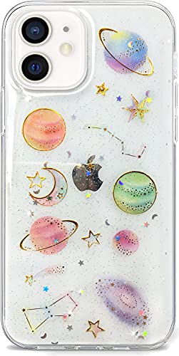 Abbery Schutzhülle für iPhone 12 Mini, Motiv: Sterne, Glitzer, ultradünn, glitzernd, klar, mit Design, weiches TPU, flexibel, Gummi, Stern, Mond, Weltraum, Schutzhülle für iPhone 12 Mini 5,4 Zoll von Abbery