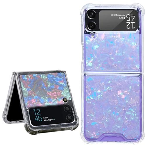 Abbery für Samsung Galaxy Z Flip 4 Hülle Glitzer Dürchsichtig Motiv mit Holografisch Schale Shell Muster Anti-Kratzer Handyhülle Frauen Mädchen Stoßfeste Schutzhülle (Glitzer Shell) von Abbery
