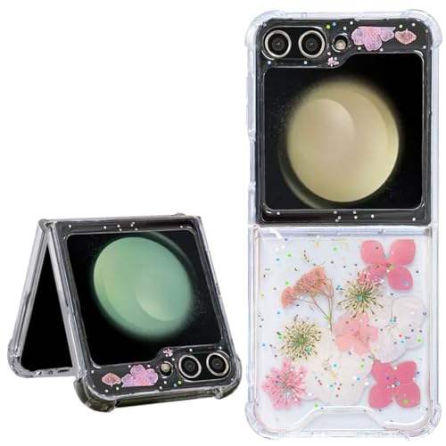 Abbery für Samsung Galaxy Z Flip 5 Hülle Glitzer Dürchsichtig Motiv mit Echte Getrocknete Blumen Planet Muster Anti-Kratzer Handyhülle Frauen Mädchen Stoßfeste Schutzhülle (Rosa Vierblättrige Blumen) Abbery für Samsung Galaxy Z Flip 5 Hülle Glitzer Dürchsichtig Motiv mit Echte Getrocknete Blumen Planet Muster Anti-Kratzer Handyhülle Frauen Mädchen Stoßfeste Schutzhülle (Rosa Vierblättrige Blumen) von Abbery