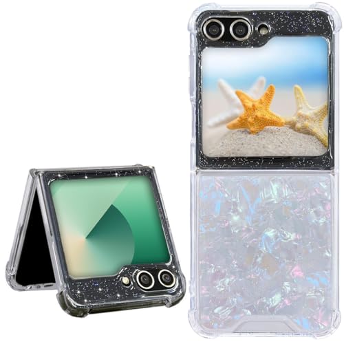 Abbery für Samsung Galaxy Z Flip 5/6 Hülle, Transparent mit Holografischem Glitzer-Shell Design, Stoßfest, Anti-Kratzer, Elegante Schutzhülle für Frauen & Mädchen Cover von Abbery