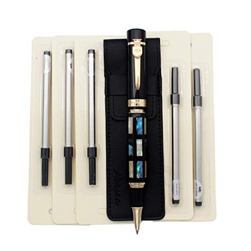 Abcsea 1 Stück Jinhao Shell x650 tintenroller stift set Fineliner, feine Kugelschreiber set feine Spitze schwarz, mit 5 Stück 0,5 mm spiral-Rollerball-Mine schwarz von Abcsea