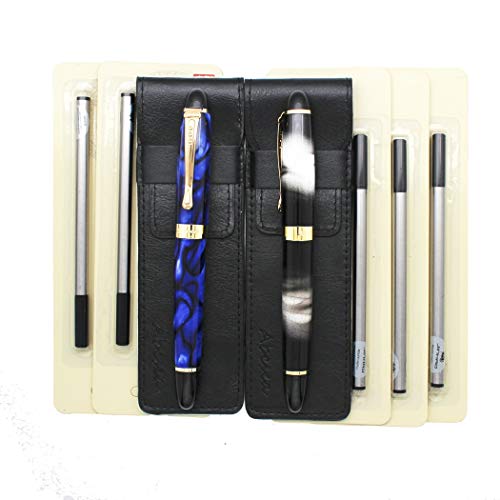 Abcsea 2 Stück Jinhao 450 tintenroller stift set Fineliner, feine Kugelschreiber set feine Spitze schwarz (weißer Nebel und blaue Blume), mit 5 Stück 0,5 mm Standard-Rollerball-Mine schwarz von Abcsea