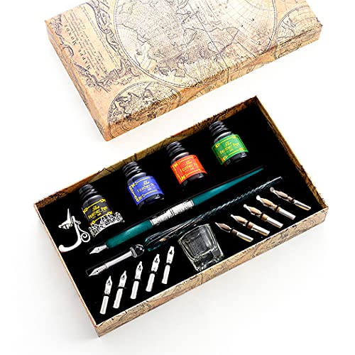 Abcsea Kaligraphiestifte Set, Glas Dip Pen Set, Kalligraphie Dip Pen, Glasstifte-Set, 2 Stück Grün Stifte mit 4 Flaschen Tinte von Abcsea