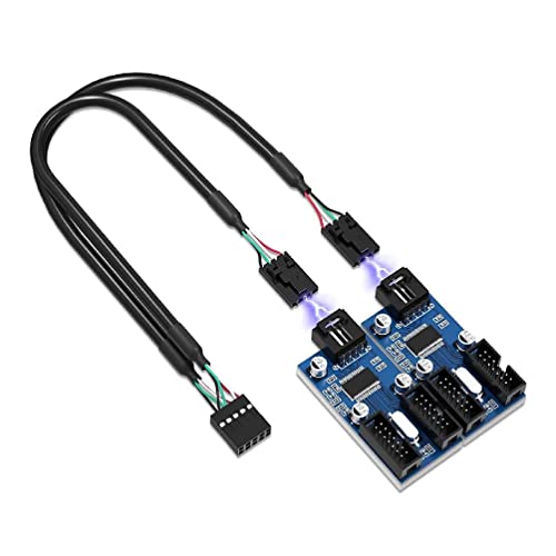 Abcsweet 9Pin USB Splitter Motherboard USB 9Pin Header Splitter 1 Zu 4 Verlängerung Kabel Adapter 9Pin 1 Zu 4 USB HUB Anschlüsse USB 9pin Header von Abcsweet