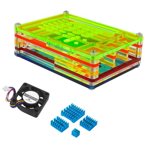 Abcsweet Acrylic Cover Housing with Optional Cooling Fan Heatsinks for RPi 5 Mainboard Enclosure Display Case Acrylic Housing von Abcsweet