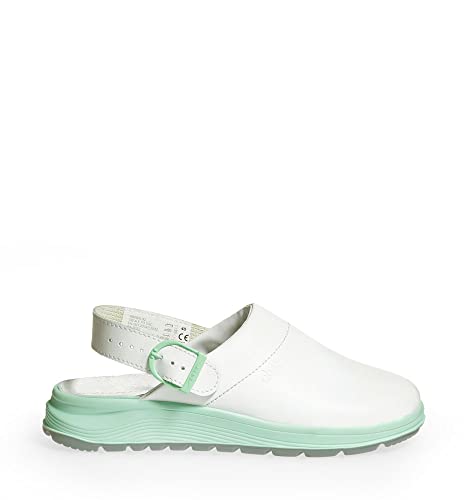 ABEBA 85081 - Unisex Schuhe - ACTIVE Clog SRC - Glattes Design - EU 39 - Weiß/ Grün - Futtermaterial: Stoff - Mit Schnallenverschluss ABEBA 85081 - Unisex Schuhe - ACTIVE Clog SRC - Glattes Design - EU 39 - Weiß/ Grün - Futtermaterial: Stoff - Mit Schnallenverschluss von Abeba