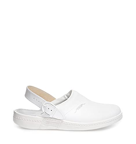 Abeba Berufsschuh The Original Clog 7021-39 aus Glattleder mit rutschhemmender Laufsohle OB, FO, SRC, Weiß, 39 von Novaplus