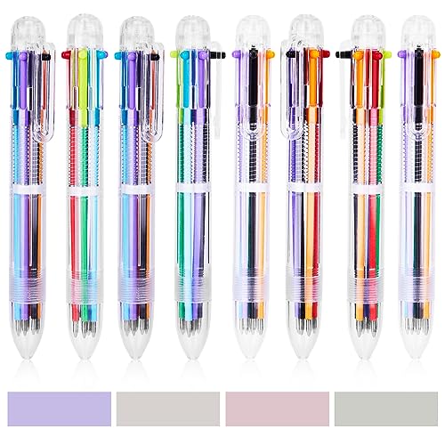 8 Stück Mehrfarbiger Kugelschreiber, 6 in 1 Mehrfarbig Stifte 0,5mm Versenkbare Kugelschreiber mit Haftnotizen, 6 Farben Stifte für Büro, Schulbedarf, Studenten, Kinder, Krankenschwestern, Geschenk von Abeillo