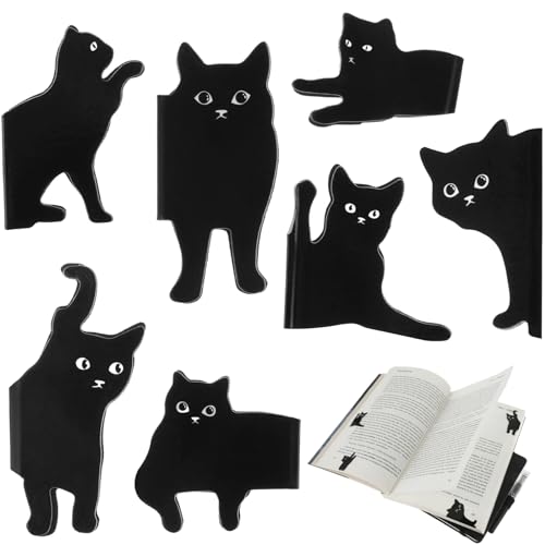 Magnetische Lesezeichen, 7 Stück Schwarze Katze Magnet Lesezeichen, Magnetlesezeichen Kinder, Lustig Bookmark Geschenk für Kinder, Lehrer, Buchliebhaber Katzenliebhaber Büroartikel von Abeillo