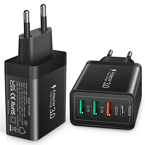 2 Stück USB Ladegerät,Insgesamt 35W USB C schnellladegerät PD 3.0 + QC 3.0, 4-Port Multi USB Netzteil, kompatibel mit Samsung Galaxy S22, S21, Note 10 9, S10, iPhone 12 11 Pro Max von Abetcabe