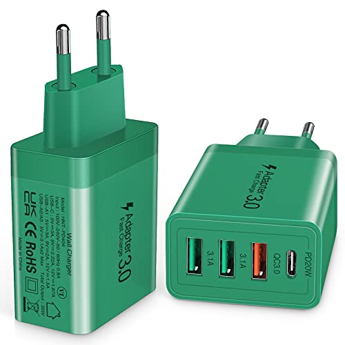 2 Stück USB Ladegerät,Insgesamt 35W USB C schnellladegerät PD 3.0 + QC 3.0, 4-Port Multi USB Netzteil, kompatibel mit Samsung Galaxy S22, S21, Note 10 9, S10, iPhone 12 11 Pro Max von Abetcabe