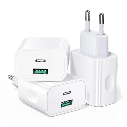 3 Stück 20W USB C Ladegerät, Schnellladegerät PD3.0 + QC 3.0, Netzteil USB C Kompatibel mit iPhone 16/15/14/13/12/11 Pro,Galaxy S24 S23 S22 Ultra/S21/S20 von Abetcabe