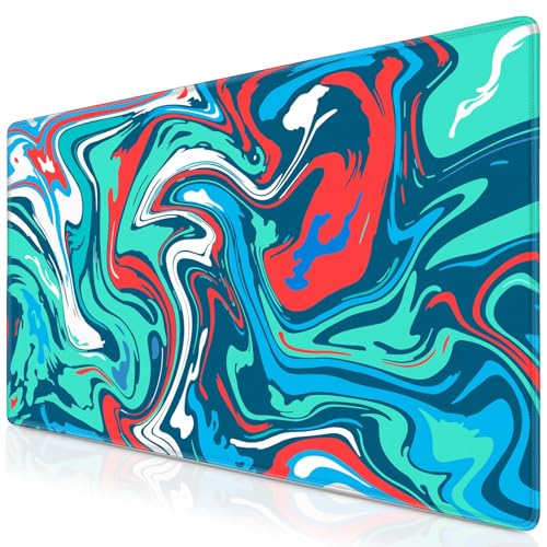 Abetcabe Gaming Mauspad XXL, Mousepad 900 x 400mm, Fluid Art Mauspad groß Vernähte Kanten WassXerdicht Anti-Rutsch für PC, Laptop Verbessert Präzision und Geschwindigkei von Abetcabe