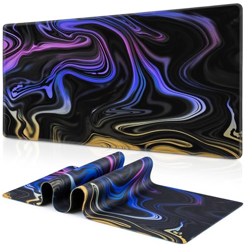 Abetcabe Gaming Mauspad XXL, Mousepad 900 x 400mm, Fluid Art Mauspad groß Vernähte Kanten WassXerdicht Anti-Rutsch für PC, Laptop Verbessert Präzision und Geschwindigkei von Abetcabe