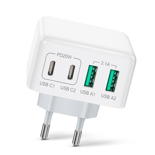 2-Pack USB C Ladegerät, 40W 4-Port Mehrfach Ladegerät USB-A und USB-C Netzteil, Schnellladegerät PD 3.0 Compatible Avec iPhone 16/15/14/13 Pro Max, Galaxy S24,S23,S22,Note 10, LG von Abetcabe