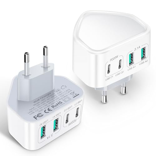 USB C Ladegerät, 40W 4-Port USB Netzteil Stecker, 2-Stück Schnellladegerät PD 3.0, ladegerät mehrfach Compatible Avec iPhone 12 13 14 15 16 Pro Max XR, Samsung S23,S22,Note 10, LG von Abetcabe