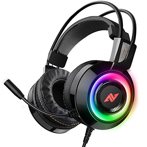ABKONCORE CH60 Gaming-Headset mit echtem 7.1-Surround-Sound für PC, PS4, Laptop, Bassvibration, Geräuschunterdrückung, Kopfhörer mit Mikrofon, LED-Licht, Inline-Controller für FPS Games-SCHWARZ von Abkoncore