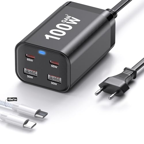 ABlink 100W USB C Ladegerät Mehrfach，4 Ports Ladestation mit 2 USB-C und 2 USB-A Ports,Geeignet für Reise und Desktop Ladegeräte, schnelles Laden, kompatibel mit iPhone/Samsung/MacBook/Dell/SteamDeck von Ablink