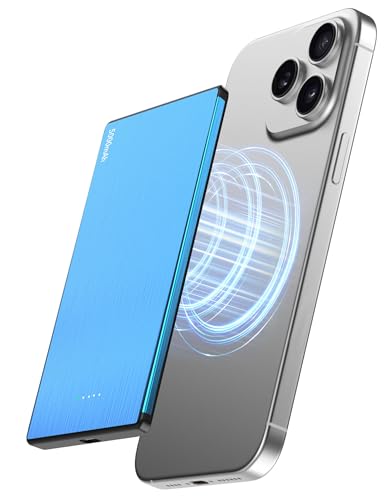 Power Bank 5000mAh, 7.9mm Ultra Slim Mag-Safe Powerbank, PD 20W Schnellladung Kabellose Tragbares Ladegerät für iPhone 16 Pro/15/14/13/12 Series (blau) von Abocap
