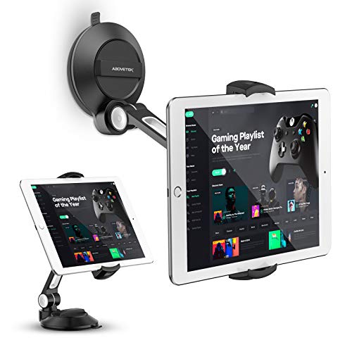 AboveTEK Tablet Ständer iPad Halterung Faltbar Handyhalter Auto, 4-11" Tablet Halter mit Saugnapf Ständer iPad Stand für Auto Glas Bett Küche Büro Windschutzscheiben(Schwarz) von AboveTEK