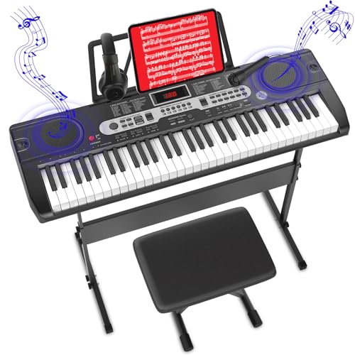 Verbessert Keyboard Piano, Klavier Keyboard für Anfänger, 61-Tasten E-Keyboard mit Keyboardständer, Klavierbank, Mikrofon, Kopfhörer, Notenständer, LED-Bildschirm, Zwei Lautsprecher, Lehrmodus Verbessert Keyboard Piano, Klavier Keyboard für Anfänger, 61-Tasten E-Keyboard mit Keyboardständer, Klavierbank, Mikrofon, Kopfhörer, Notenständer, LED-Bildschirm, Zwei Lautsprecher, Lehrmodus von Absead