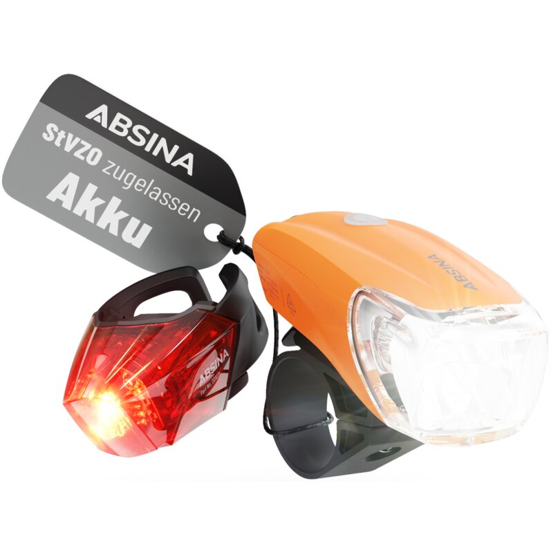 Absina Fahrradlicht Sport Set Orange Li-lon Akku 3,7V von Absina