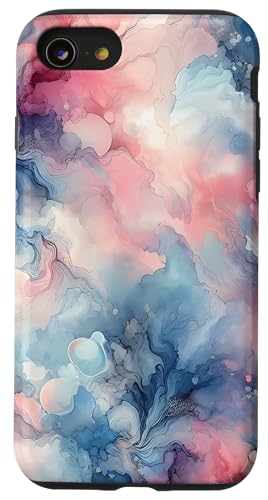 Abstrakte Kunst in Rosa und Blau Hülle für iPhone SE (2020) / 7 / 8 von Abstract Art Aesthetic Style Gifts