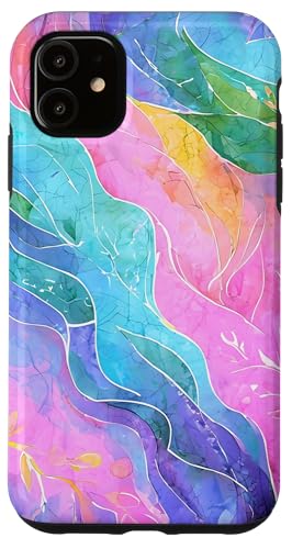Botanische Kunst in Rosa und Pastellfarben mit abstraktem Aquarellblatt Hülle für iPhone 11 von Abstract Art Aesthetic Style Gifts