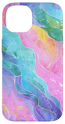Botanische Kunst in Rosa und Pastellfarben mit abstraktem Aquarellblatt Hülle für iPhone 14 von Abstract Art Aesthetic Style Gifts