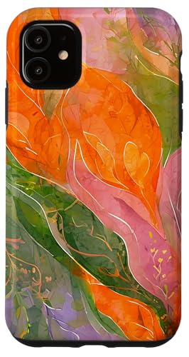 Orangegrüne Aquarellblätter mit floraler botanischer Kunst Hülle für iPhone 11 von Abstract Art Aesthetic Style Gifts