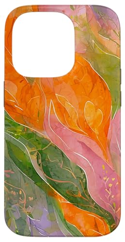 Orangegrüne Aquarellblätter mit floraler botanischer Kunst Hülle für iPhone 14 Pro von Abstract Art Aesthetic Style Gifts